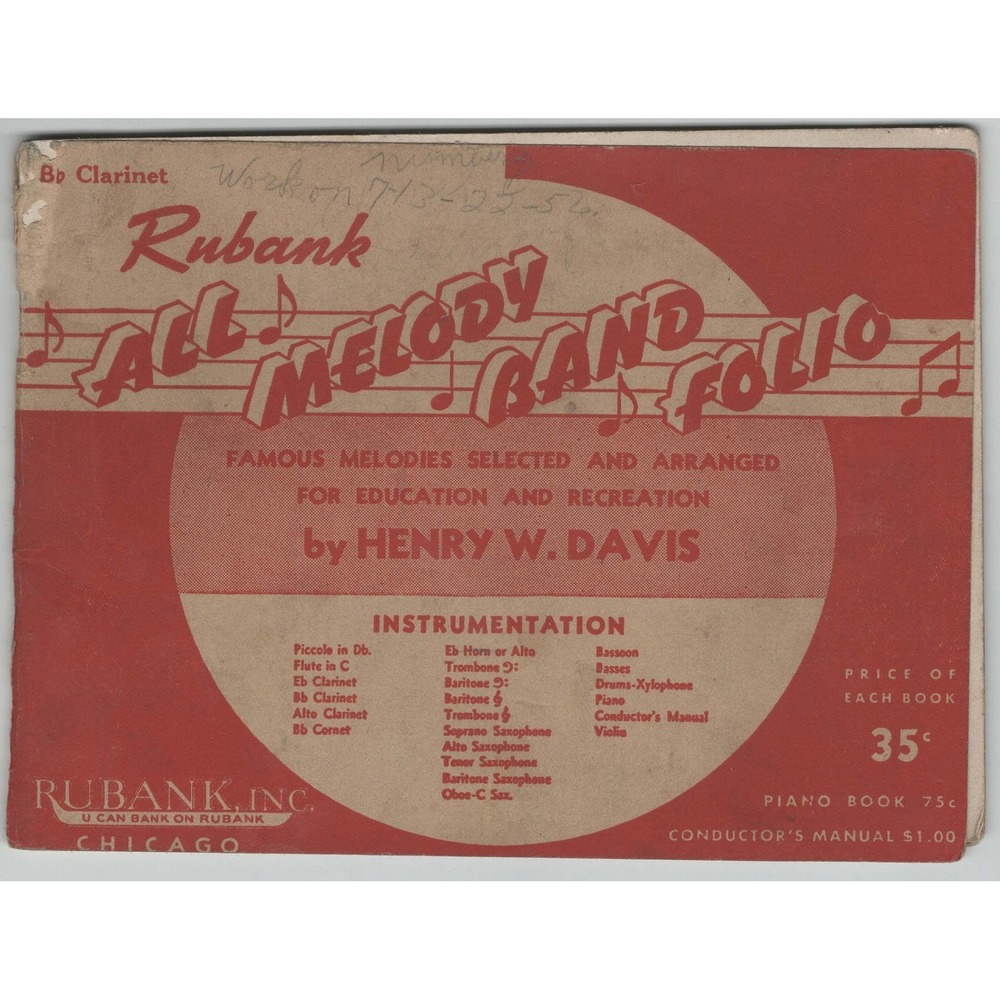 Vintage Rubank All Melody Band Folio Bb Clarinet Henry W Davis Music Book - Picture 1 of 2